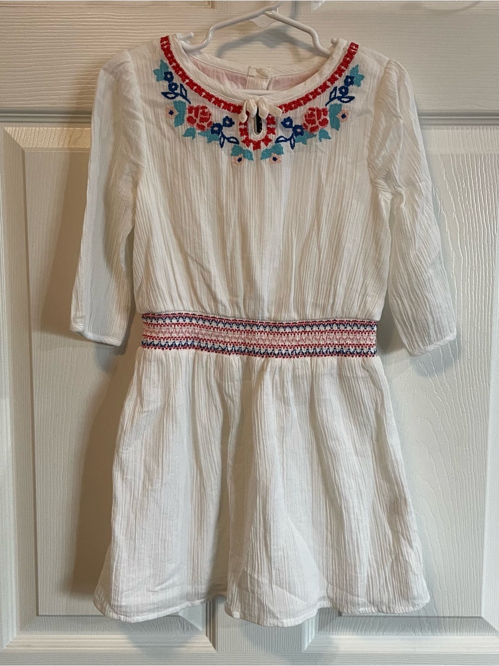 Janie and Jack Girls White Embroidered Gauze Cotton Dress Smocked Waist Size 5